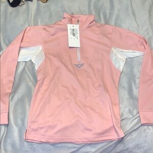 Tuffrider Pink White Quarter-Zip technical Pullover vented long sleeve girls 1x